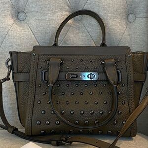 Coach Mini Swagger 27.  Studded Olive Green Handbag.